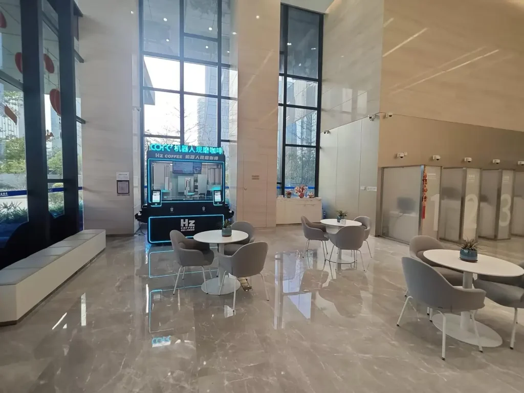 COFEPLUS robot coffee kiosk indoor version serving 24H at high-end office building