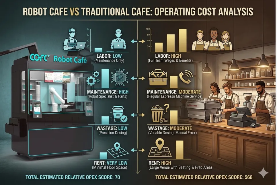 robot cafe vs traditional operating cost analysis
