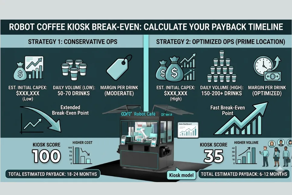 robot coffee kiosk break even calculate your payback timeline