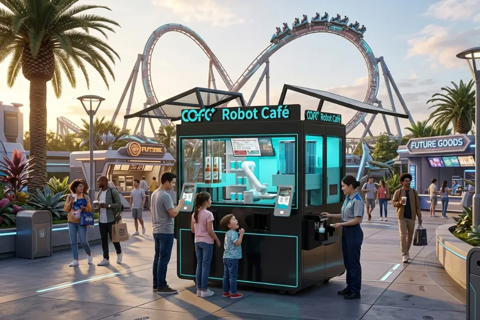 robot coffee kiosks for theme parks speed and novelty