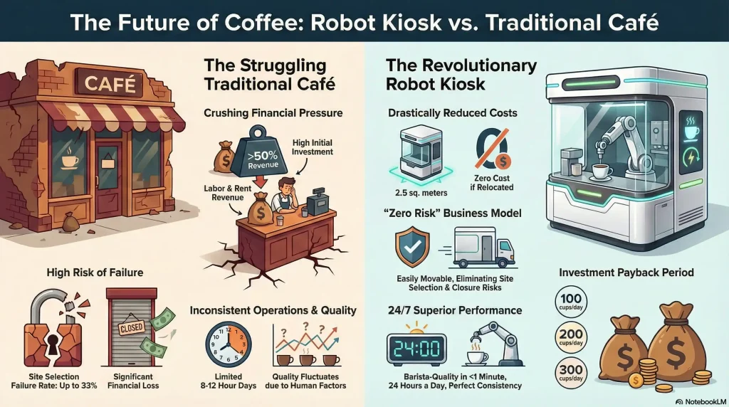 Robot coffee shop vs traditional coffee shop