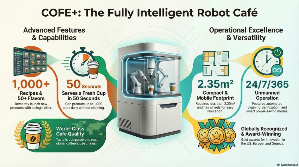 COFEPLUS Fully intelligent robot cafe illustration