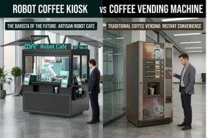 comparaison entre kiosque à café robotisé et distributeur automatique de café